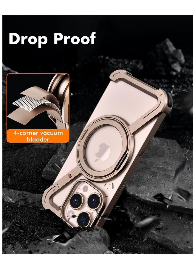 Generic - Apple iPhone 16 Pro Max Case with 360° Rotating Kickstand | Frameless Aluminum Design Bumper Z Case | Shockproof, MagSafe Compatible, Metal Slim Protective Shell Suitable for Desert Titanium - Image 1