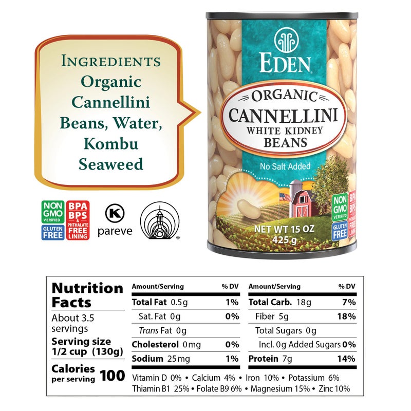 Eden Organic Cannellini White Kidney Beans, No Salt Added, 15-Ounce Cans (Pack of 12) - Image 2