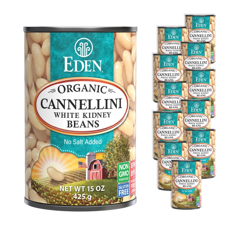 Eden Organic Cannellini White Kidney Beans, No Salt Added, 15-Ounce Cans (Pack of 12) - Image 1