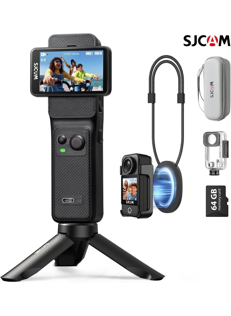 SJCAM C400 Vlogging Combo,4K Pocket Handheld Camera,7H Power use,6-Axis Stabilizer Action Camera,2.29'' Touch Screen,30M Waterproof Body Cam,Vlogging Camera for YouTube Live Streaming,64GB Card - Image 1