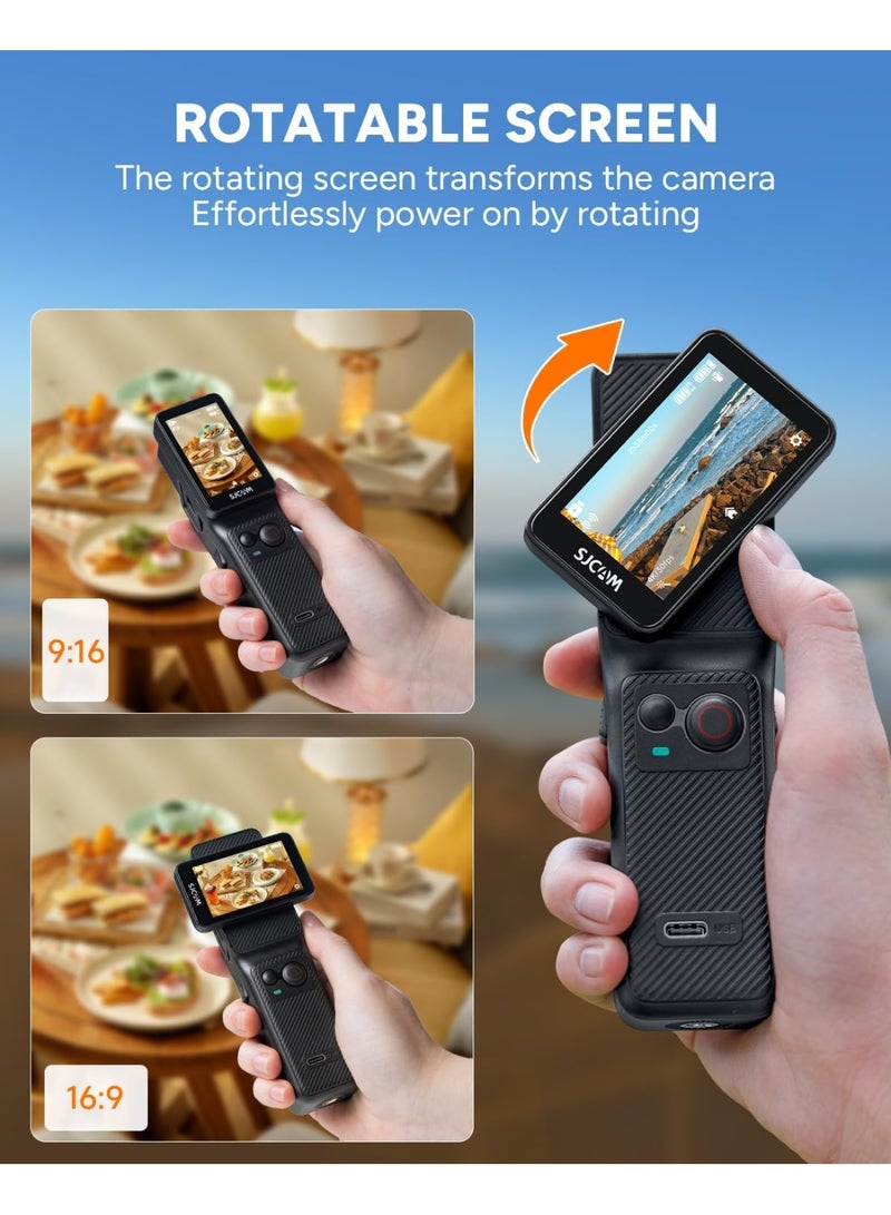 SJCAM C400 Vlogging Combo,4K Pocket Handheld Camera,7H Power use,6-Axis Stabilizer Action Camera,2.29'' Touch Screen,30M Waterproof Body Cam,Vlogging Camera for YouTube Live Streaming,64GB Card - Image 3