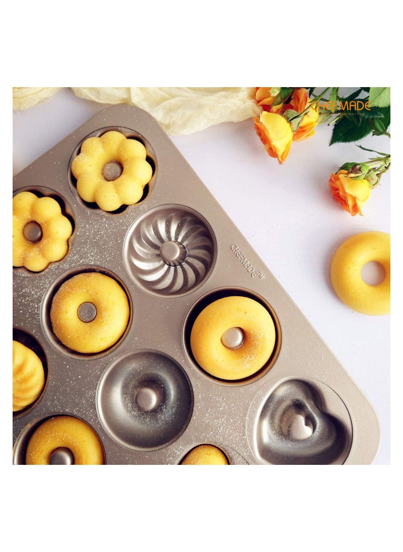 chefmade - Donut Mold Cake Pan 12 Cavity Non Stick Pattern Doughnut Bakeware - Image 1