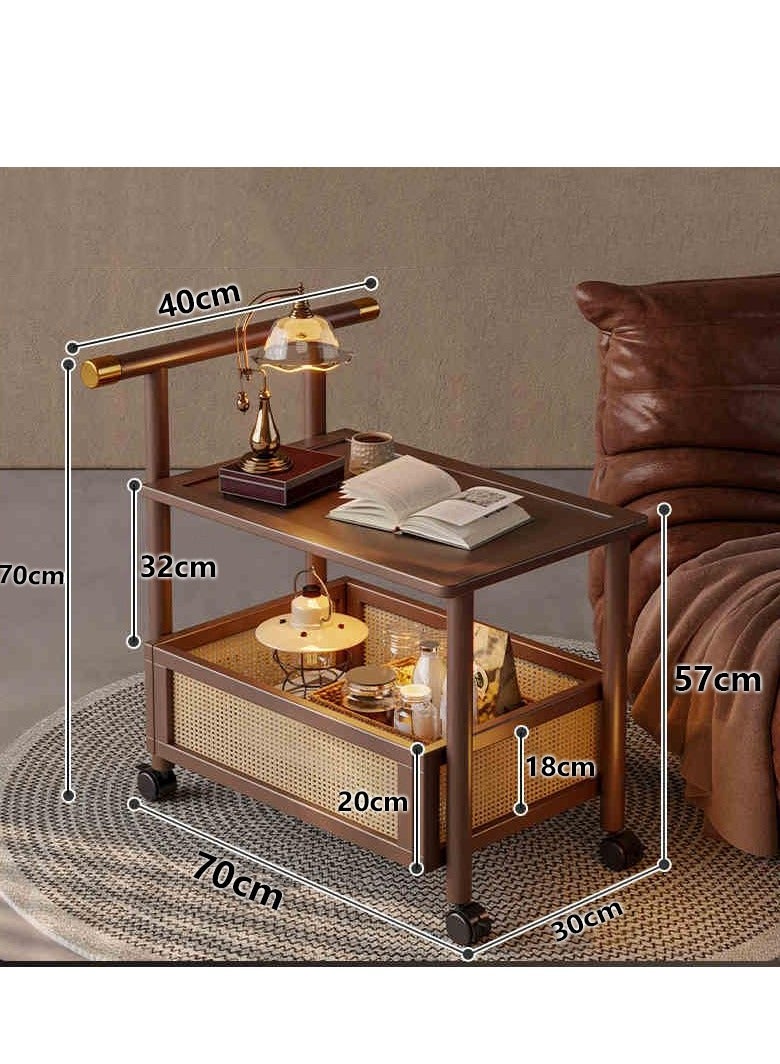 XiuWoo Rolling Storage Cart, Rolling Storage Cart with handle, Wooden Utility Cart With storage basket, Wooden Double-Layer Tea Cart, for Home Kitchen Dining Room Living Room - Image 2