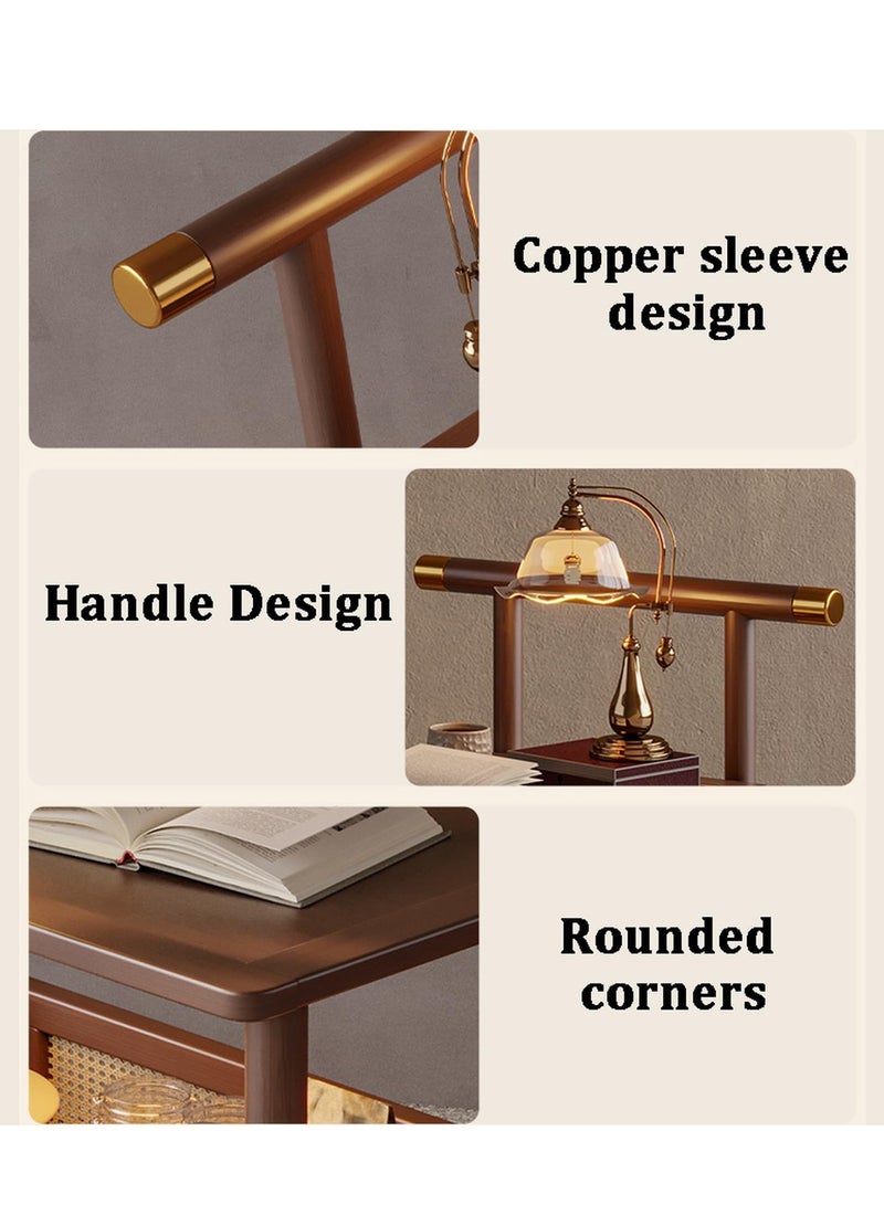 XiuWoo Rolling Storage Cart, Rolling Storage Cart with handle, Wooden Utility Cart With storage basket, Wooden Double-Layer Tea Cart, for Home Kitchen Dining Room Living Room - Image 4