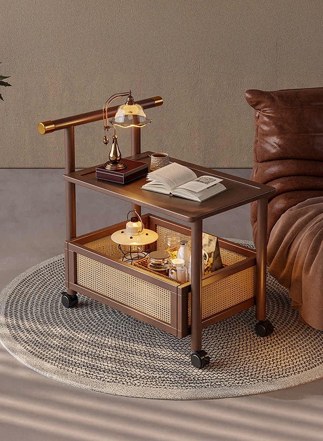 XiuWoo Rolling Storage Cart, Rolling Storage Cart with handle, Wooden Utility Cart With storage basket, Wooden Double-Layer Tea Cart, for Home Kitchen Dining Room Living Room - Image 1