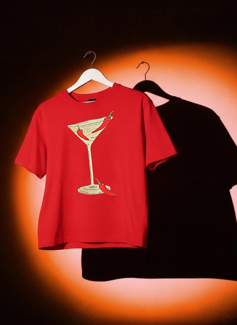 globus Globus Women Red Round Neck Short Sleeves Graphic Print Oversized Fit T-Shirt