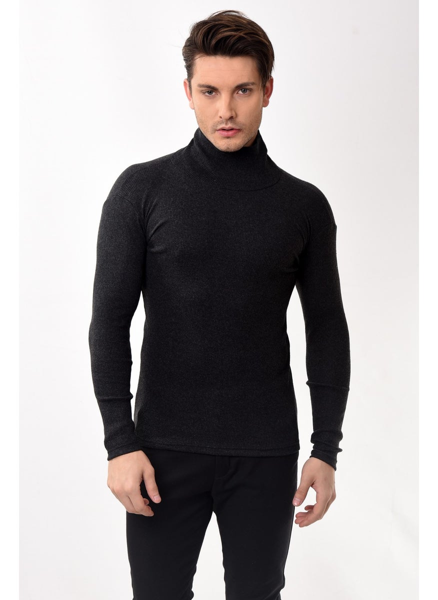 Belifanti Collection Men's Turtleneck Turtleneck Slim Fit Sweater Smoked  - Image 1