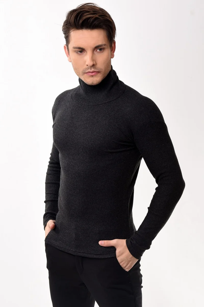 بيليفانتي كولكشن Men's Turtleneck Turtleneck Slim Fit Sweater Smoked