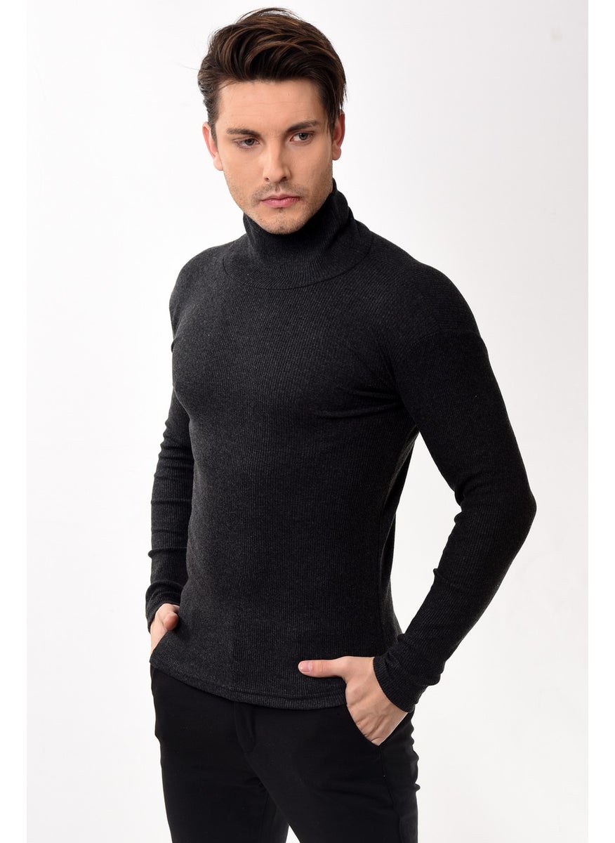 Belifanti Collection Men's Turtleneck Turtleneck Slim Fit Sweater Smoked  - Image 3