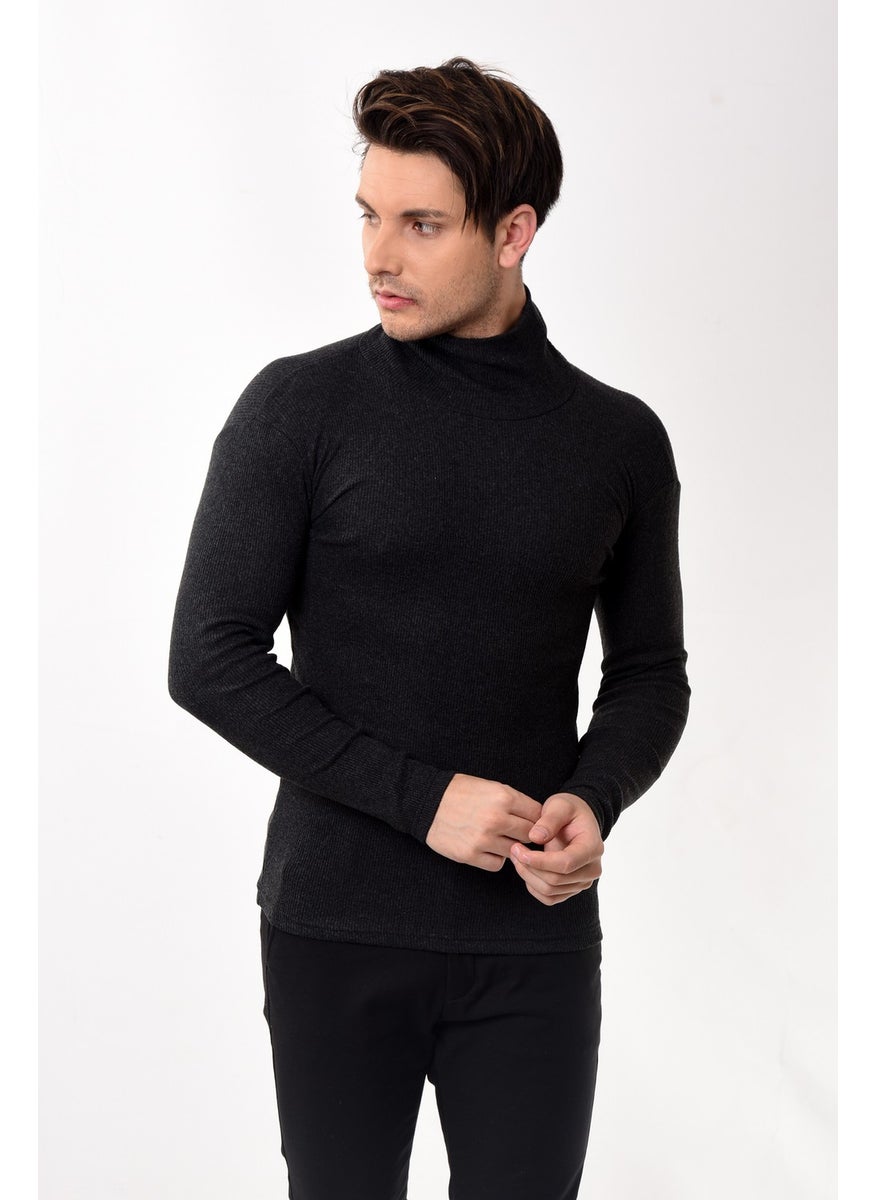 Belifanti Collection Men's Turtleneck Turtleneck Slim Fit Sweater Smoked  - Image 2