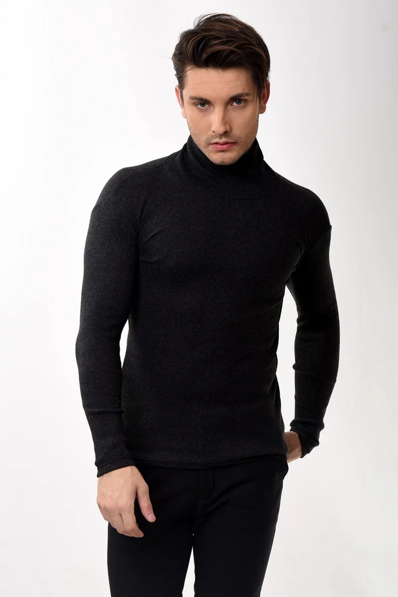 بيليفانتي كولكشن Men's Turtleneck Turtleneck Slim Fit Sweater Smoked