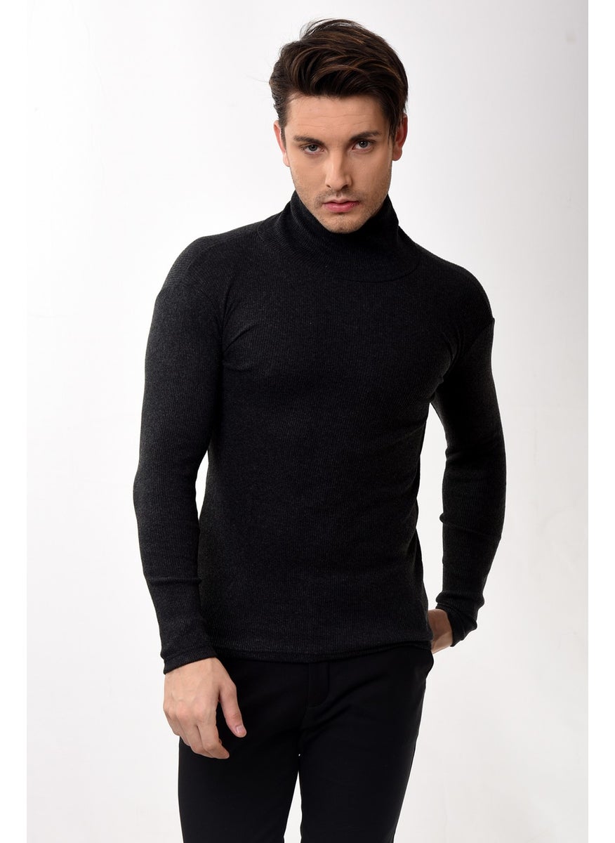 Belifanti Collection Men's Turtleneck Turtleneck Slim Fit Sweater Smoked  - Image 4