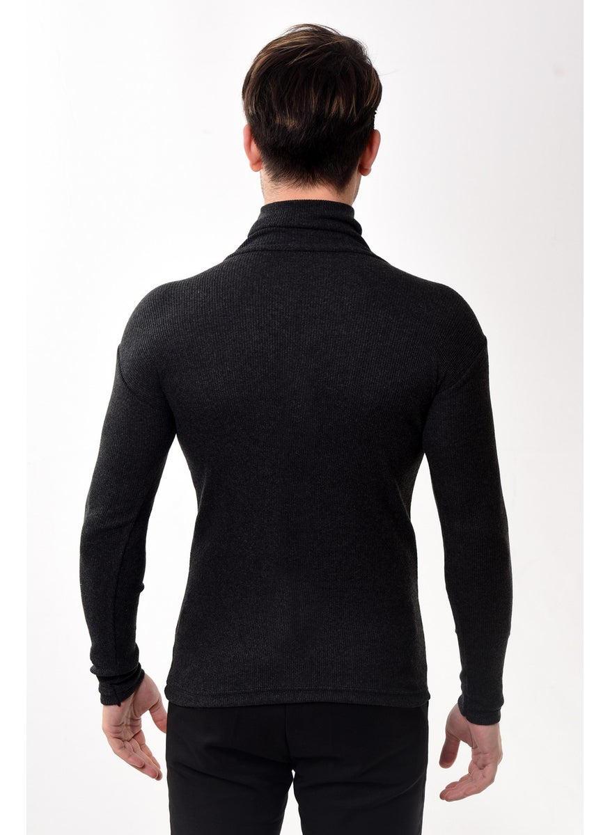 Belifanti Collection Men's Turtleneck Turtleneck Slim Fit Sweater Smoked  - Image 5