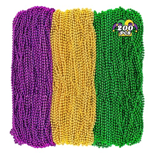 Huskein 200PCS Mardi Gras Beads 33 Bead Necklace Mardi Gras Accessories Purple Gold Green Party Beads Parade Favors Bulk for Christmas Wedding Birthday Party Supplies Decor - Image 1