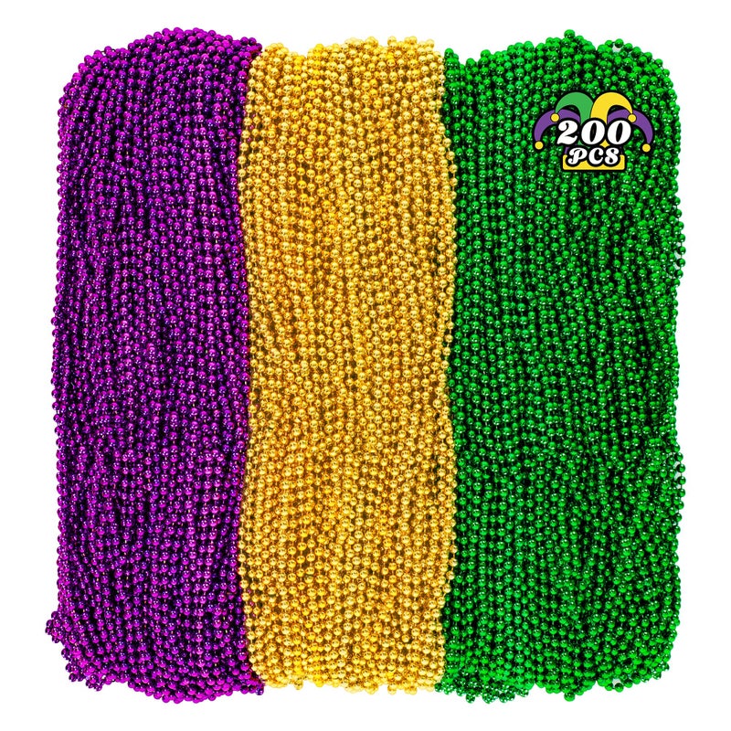 Huskein 200PCS Mardi Gras Beads 33 Bead Necklace Mardi Gras Accessories Purple Gold Green Party Beads Parade Favors Bulk for Christmas Wedding Birthday Party Supplies Decor - Image 3