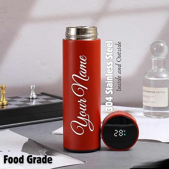 DIGALI ENTERPRISE Personalized Stainless Steel Sports Water Bottle LED Temperature Display Smart Bottle Hot Cold Insulated Flask 500ML LCD Touch Screen Gift Bottle for Travel Office Red - Image 3