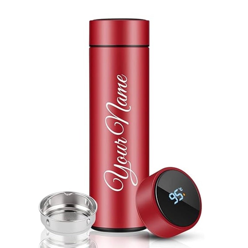DIGALI ENTERPRISE Personalized Stainless Steel Sports Water Bottle LED Temperature Display Smart Bottle Hot Cold Insulated Flask 500ML LCD Touch Screen Gift Bottle for Travel Office Red - Image 1