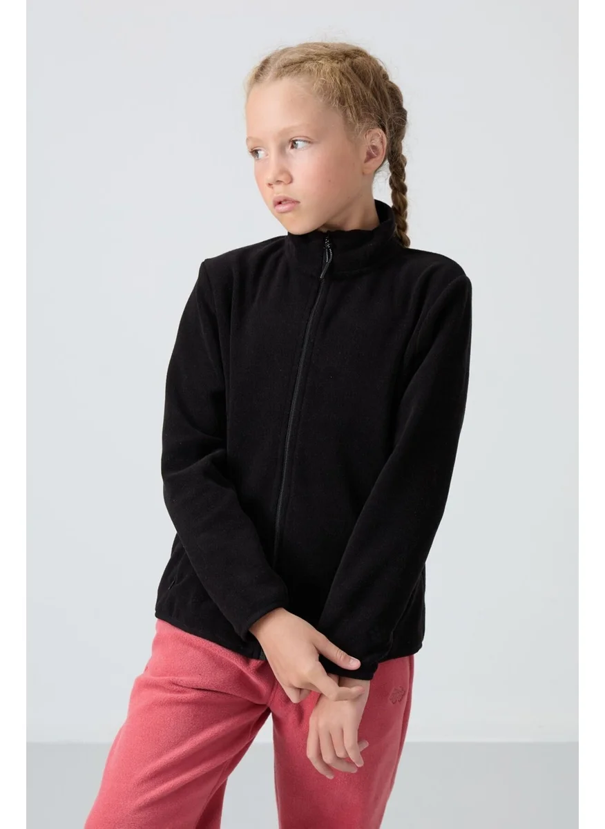 Tommy Life Black Thick Soft Texture Standard Fit Embroidered Polar Fleece Girls Sweatshirt - 75154