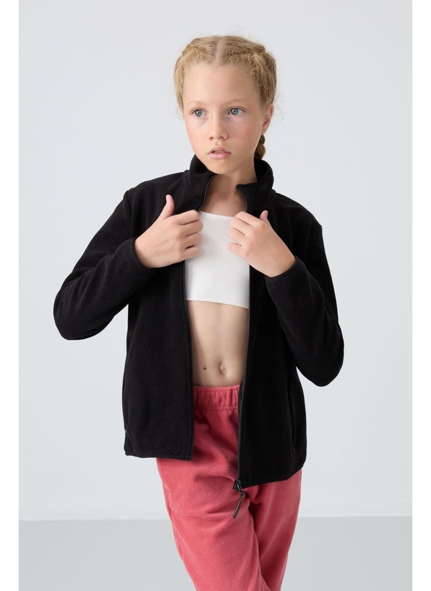 Tommy Life - Black Thick Soft Texture Standard Fit Embroidered Polar Fleece Girls Sweatshirt - 75154 - Image 1