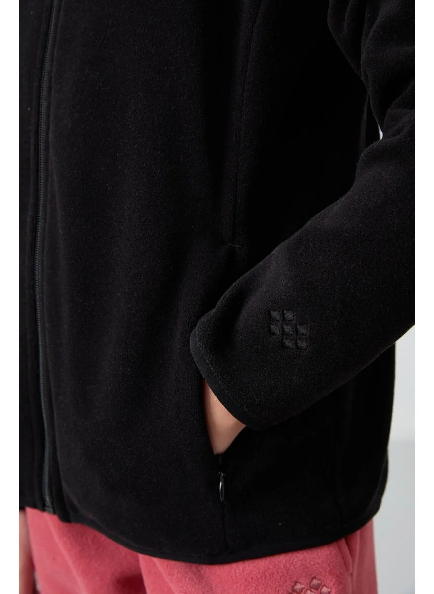 Tommy Life Black Thick Soft Texture Standard Fit Embroidered Polar Fleece Girls Sweatshirt - 75154