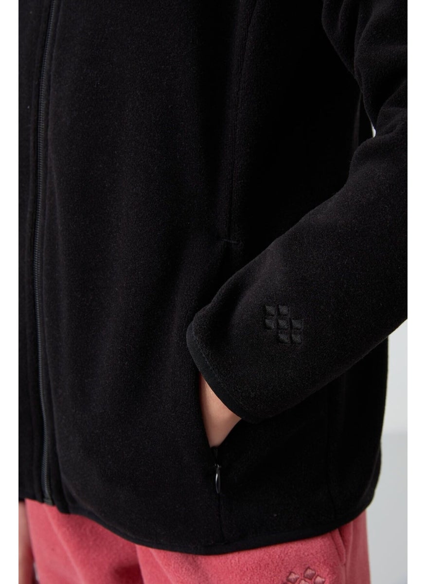 Tommy Life - Black Thick Soft Texture Standard Fit Embroidered Polar Fleece Girls Sweatshirt - 75154 - Image 1