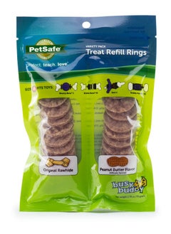 PetSafe ® Rawhide Treat Ring Refills, Variety Pack, Size A, Original Rawhide And Peanut Butter Flavor, Replacement Treats Busy Buddy Treat Ring Holding Toys  - Image 1