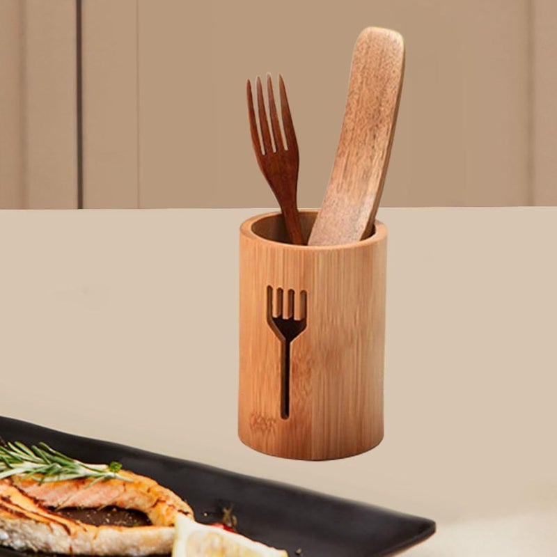 Bamboo Silverware Organizer Utensil Holder,Cutlery Flatware Silverware Holder for Party,Table,Farmhouse, Kitchen, Fork - Image 2