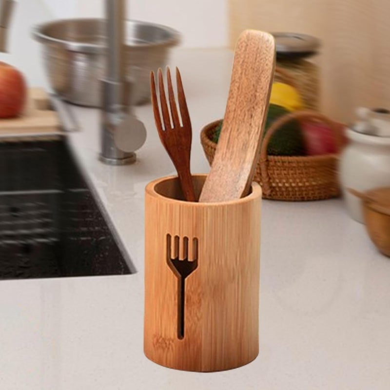 Bamboo Silverware Organizer Utensil Holder,Cutlery Flatware Silverware Holder for Party,Table,Farmhouse, Kitchen, Fork - Image 3