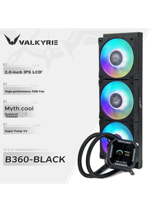 Valkyrie B360 Vk All-in Cpu Liquid Cooler With 2-inch Ips Lcd Screen, Multi-platform Support, Argb Lighting Effects, And Single-wire Fan - Image 1