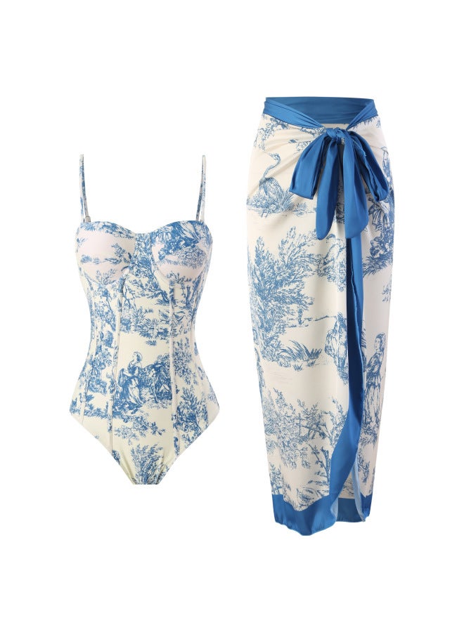 إسكدنيا 2024 European And American Style Swimsuit Women's Tight-fit Slim-fit French Style Retro Sunscreen Long Dress Two-piece Hot Spring Swimsuit-Color:Green Bikini- - Image 2