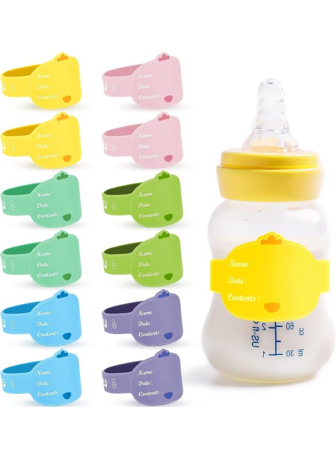 Tondiamo Baby Bottle Labels for Daycare 12 Pieces Reusable Silicone Daycare Labels Christmas Original Daycares Waterproof Water Bottle Name Bands Writable Baby Name Tags Day Care Essentials, 6 Colors - Image 1