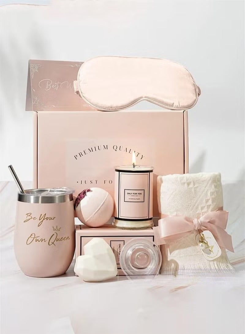 كابتن تيك سلة هدايا للنساء - مجموعة علب هدايا  تحتوي على 9 عناصر هدية ملهمة، باقة عناية سبا للاسترخاء للنساء الصديقات، هدايا الأصدقاء للنساء - Image 1