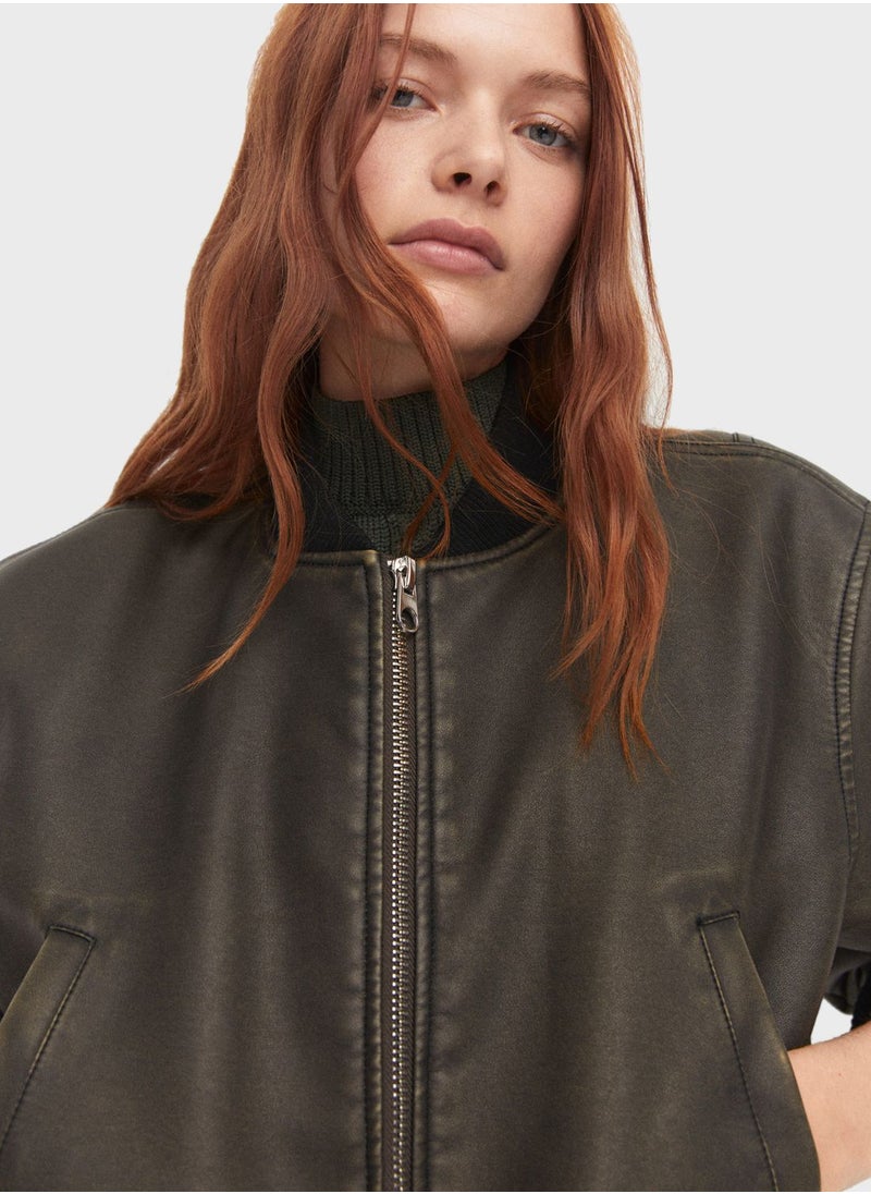MANGO - PU Bomber Jacket - Image 1