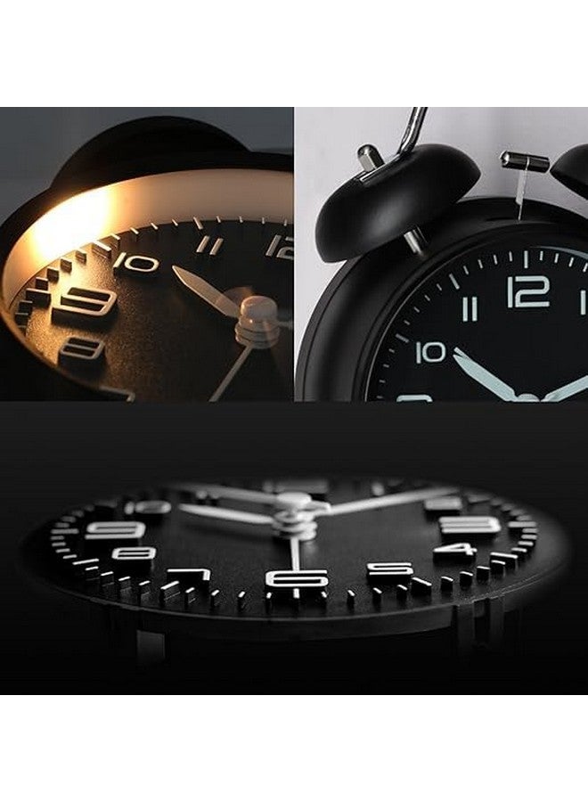 Odzeni Odzeni Metal Frame Retro Twin Bell 3D Dial Analog Clock with Night Backlight Function and Silent Motion, High Volume Luminous Alarm for Students Bedroom/Office (Midnight Black) - Image 4