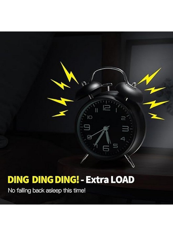 Odzeni Odzeni Metal Frame Retro Twin Bell 3D Dial Analog Clock with Night Backlight Function and Silent Motion, High Volume Luminous Alarm for Students Bedroom/Office (Midnight Black) - Image 3