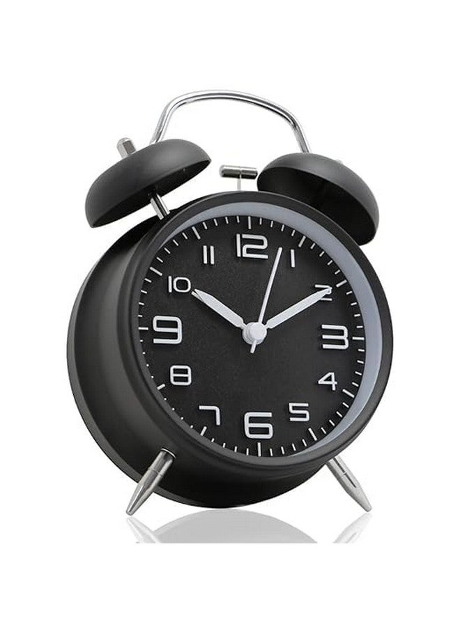 Odzeni Odzeni Metal Frame Retro Twin Bell 3D Dial Analog Clock with Night Backlight Function and Silent Motion, High Volume Luminous Alarm for Students Bedroom/Office (Midnight Black) - Image 1
