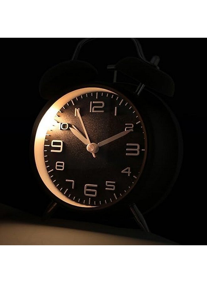 Odzeni Odzeni Metal Frame Retro Twin Bell 3D Dial Analog Clock with Night Backlight Function and Silent Motion, High Volume Luminous Alarm for Students Bedroom/Office (Midnight Black) - Image 5