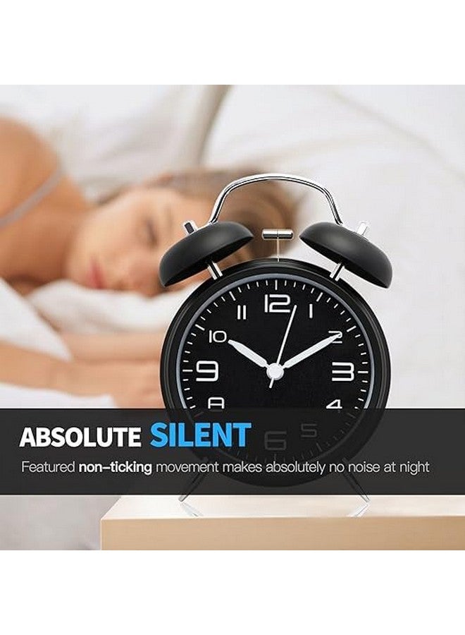 Odzeni Odzeni Metal Frame Retro Twin Bell 3D Dial Analog Clock with Night Backlight Function and Silent Motion, High Volume Luminous Alarm for Students Bedroom/Office (Midnight Black) - Image 2