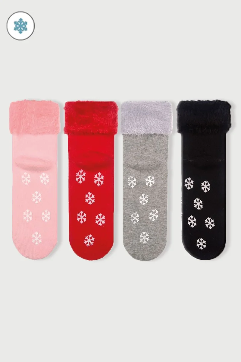 Mem Socks 4-Piece Snowflake Patterned Anti-Slip Towel Children's Socks