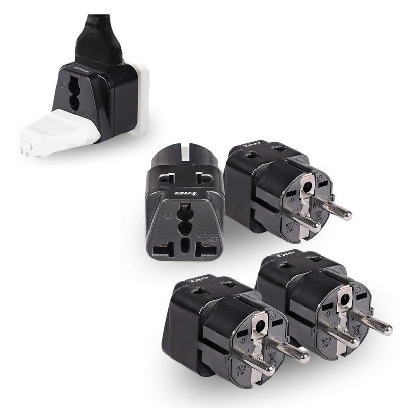 OREI European Adapter Plug, Travel Adaptor for Europe Schuko Countries 2 in 1, for Germany France Iceland Netherlands Russa Greece Spain - Safe Grounded Connection - Universal Socket - 4 Pack - Image 1