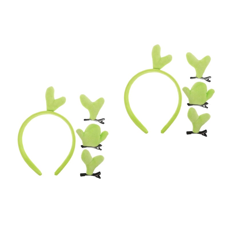 2 Sets Bean Headband: Cute Green Plant Hairband Hair Clips Funny Cactus Hair Accessories Headpiece for Cosplay Party Skincare - Image 1