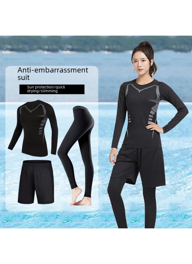 Generic - Swimsuit Women's Split Large Size Conservative Swimming Trunks For Chubby Girls Long-sleeved Trousers For Students Sunscreen Diving Suit-Color:Women-sci-fi Three-piece (long Sleeve)-Size:M - Image 1
