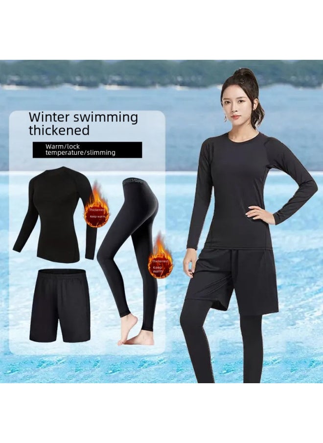 Generic - Swimsuit Women's Split Large Size Conservative Swimming Trunks For Chubby Girls Long-sleeved Trousers For Students Sunscreen Diving Suit-Color:Women-sci-fi Three-piece (long Sleeve)-Size:M - Image 1
