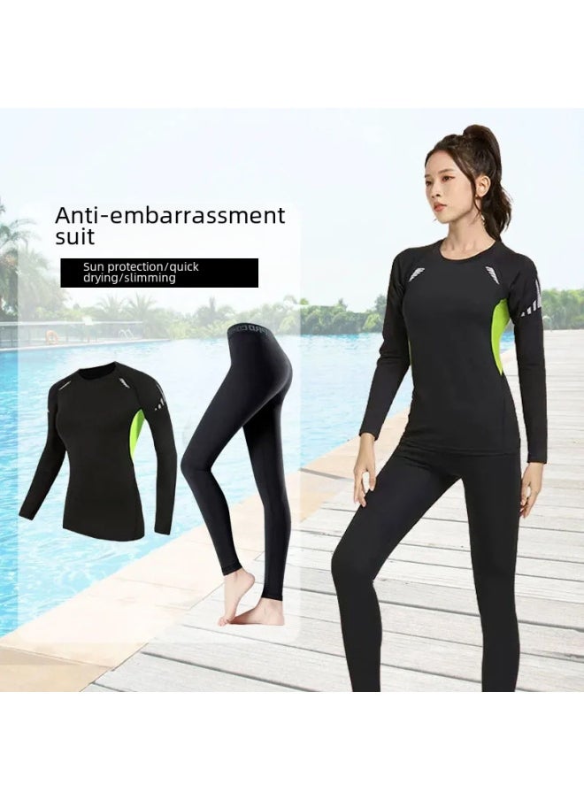 Generic - Swimsuit Women's Split Large Size Conservative Swimming Trunks For Chubby Girls Long-sleeved Trousers For Students Sunscreen Diving Suit-Color:Women-sci-fi Three-piece (long Sleeve)-Size:M - Image 1