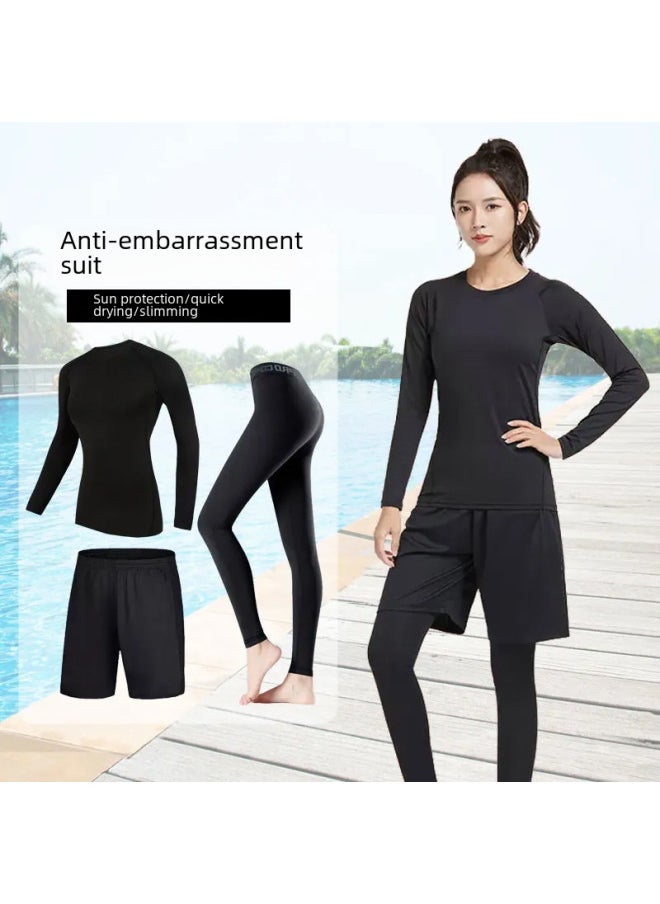 Generic - Swimsuit Women's Split Large Size Conservative Swimming Trunks For Chubby Girls Long-sleeved Trousers For Students Sunscreen Diving Suit-Color:Women-sci-fi Three-piece (long Sleeve)-Size:M - Image 1