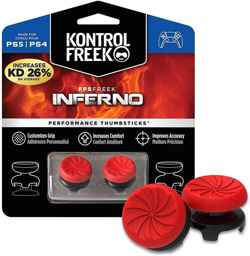 neotimely FPS Freek Inferno for Playstation 4 (PS4) and Playstation 5 (PS5) Controller, FPS Freek Galaxy Performance Thumbsticks for Nintendo Switch, Galaxy Themed Thumbstick Covers (2 High-Rise Concave, Red) - Image 1