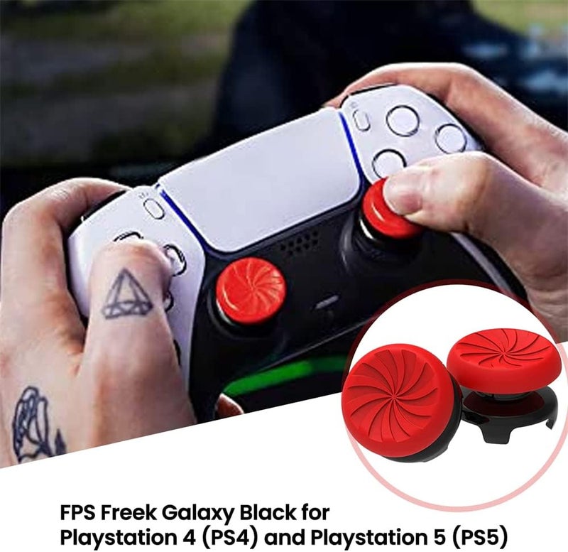 neotimely FPS Freek Inferno for Playstation 4 (PS4) and Playstation 5 (PS5) Controller, FPS Freek Galaxy Performance Thumbsticks for Nintendo Switch, Galaxy Themed Thumbstick Covers (2 High-Rise Concave, Red) - Image 5