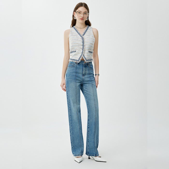 Cool Meipai & High-End Narrow Loose Jeans Women'S 2024 Summer Women'S High Waist Straight Leg Pants Elegant Wide Leg Long - Image 1