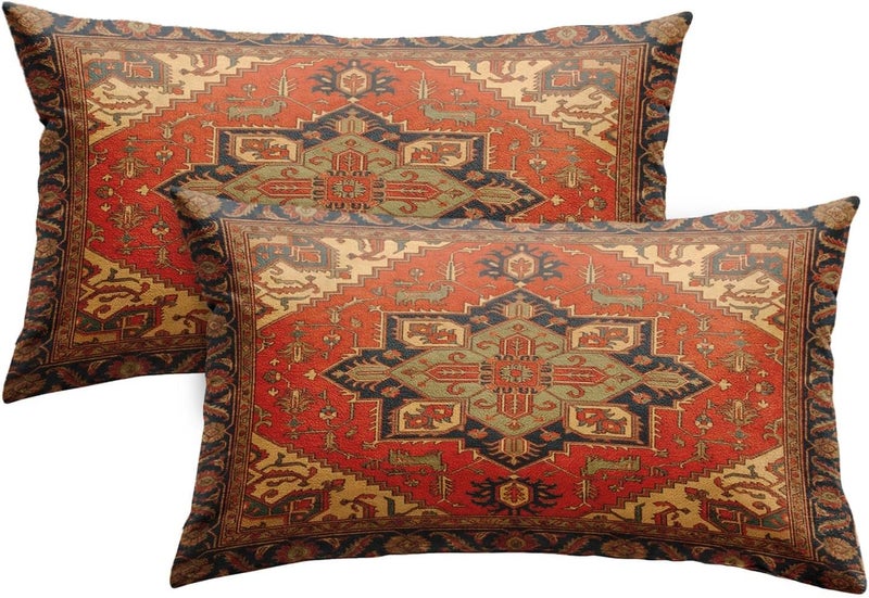 Britimes Throw Pillow Covers, Aztec Kilim Home Art Decor, 12 x 20 Inches Set of 2 Cushion Couch Sofa Cases, Abstract Oil Painting Pillowcases for Bedroom, Living Room, Ethnic Decorative, Tribal - Image 1