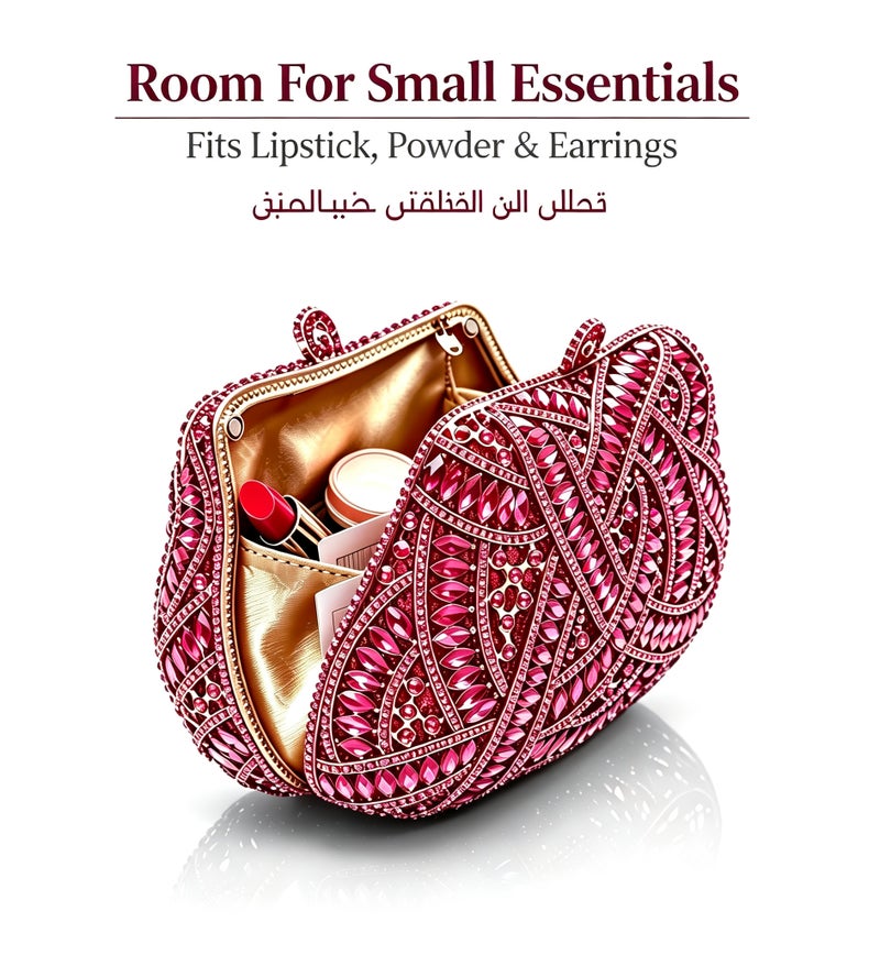 Elegant Crystal Studded Evening Clutch Bag, Classic Metal Frame Formal Party Handbag Women Dinner Wedding Purse - Image 3